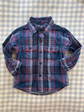 GAP Blue and Red Plaid Flannel Button-Down Kids Shirt